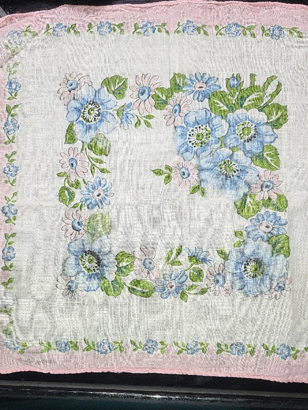 Vintage Floral Cotton Handkerchief in Pink Blue AND STAR OF DAVID TRINKET DISH